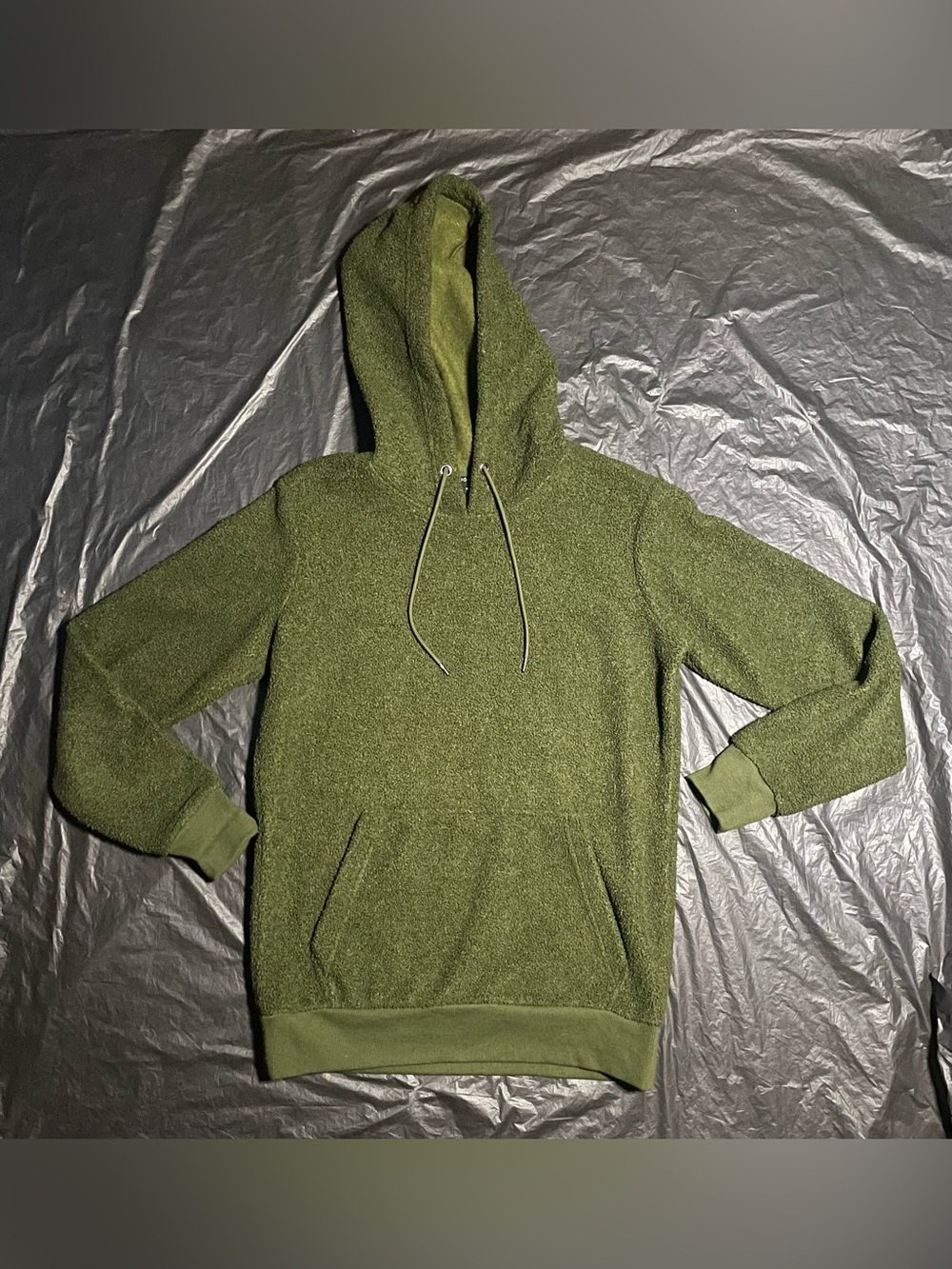 No Boundaries Olive Green Sherpa Hoodie Women’s S Textured Fleece Pullover